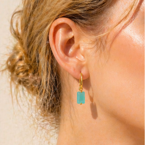 Lagon Aqua Chalcedony Hoop Charm Earrings in Gold Vermeil by MOA - view 3