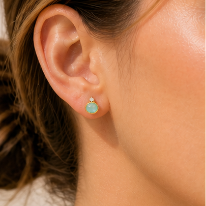 Lagon CZ Aqua Chalcedony Stud Earrings Gold Vermeil by MOA - view 3