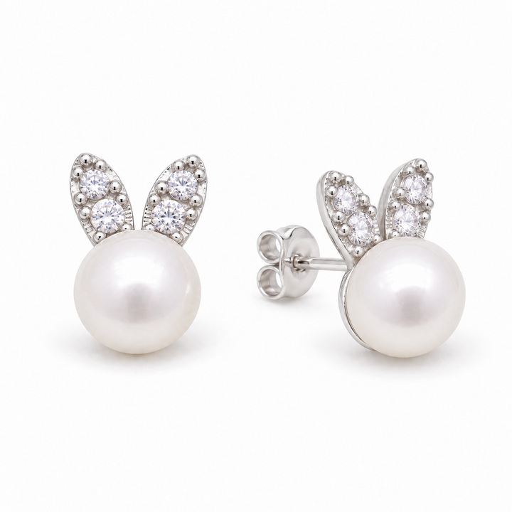 Lucine Pearl Stud Earrings in 925 Sterling Silver by MOA