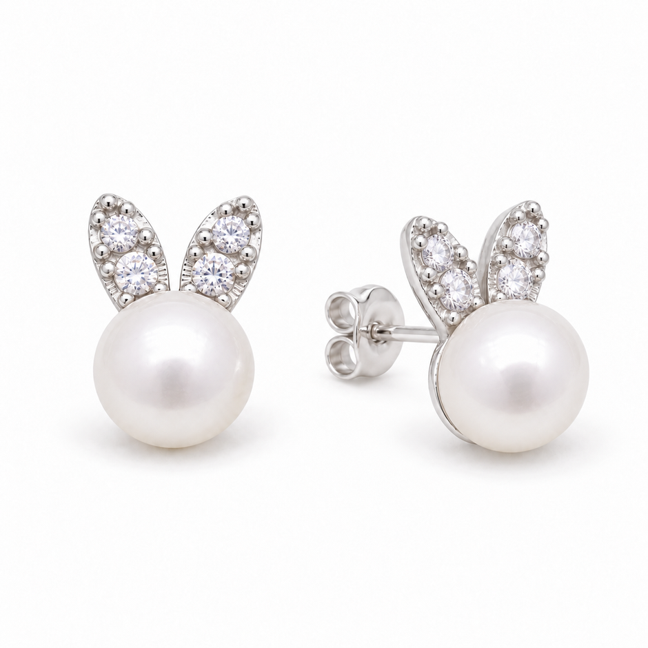 Lucine Pearl Stud Earrings in 925 Sterling Silver by MOA