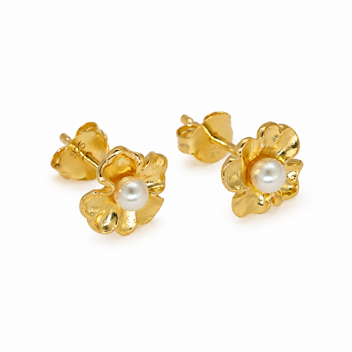 Lyselle Pearl Flower Stud Earrings in 18K Gold over 925 Silver by MOA - view 1