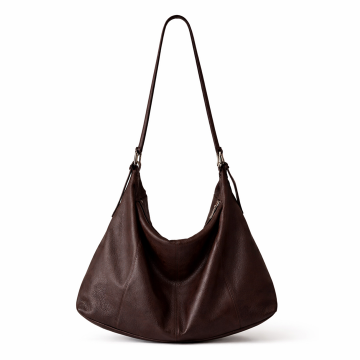 Maëlys Leather Hobo Shoulder Bag in Chocolate