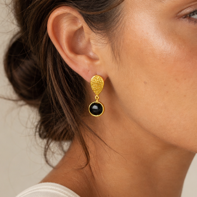 Minuit Black Onyx Drop Earrings in Gold Vermeil by MOA - view 3