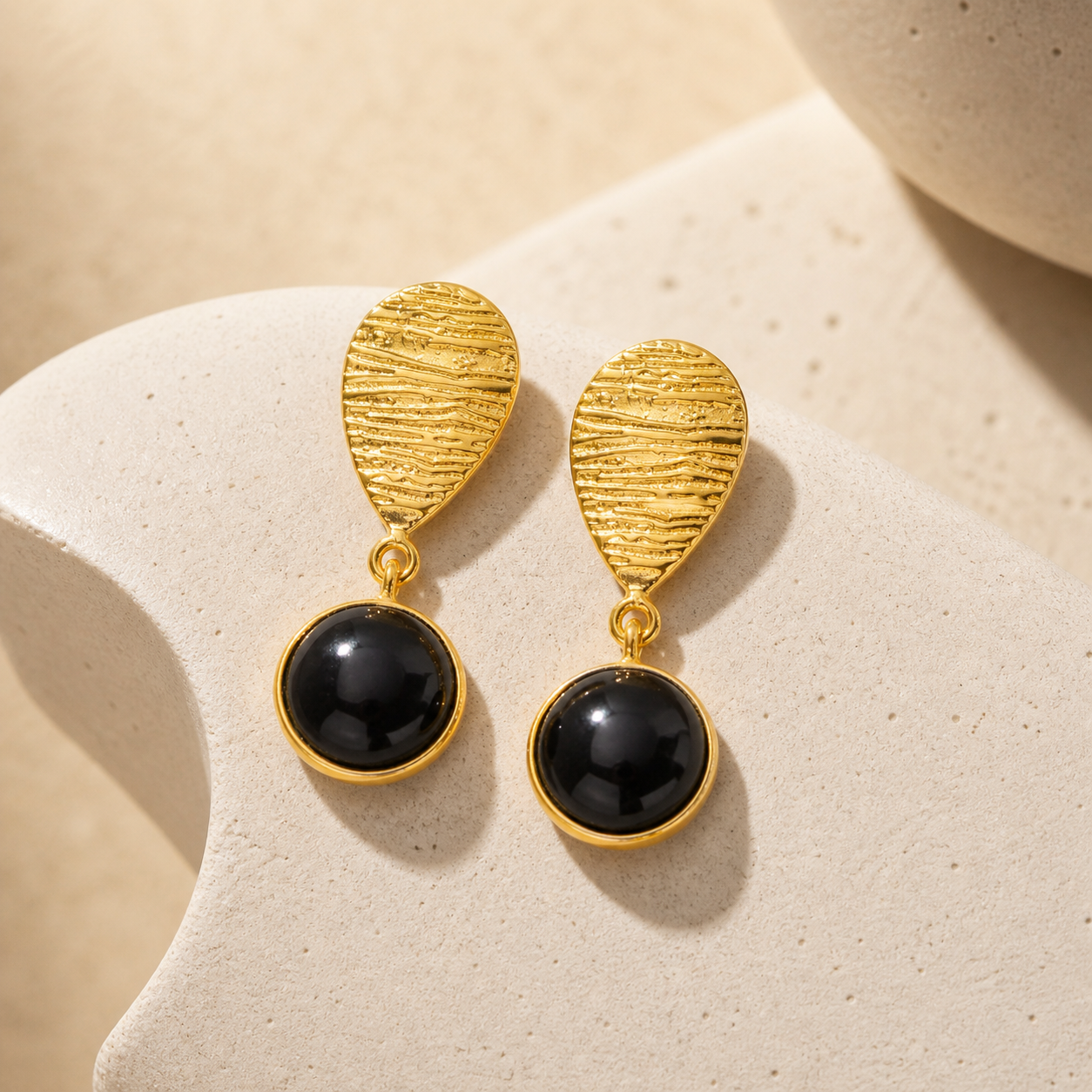 Minuit Black Onyx Drop Earrings in Gold Vermeil by MOA - view 2