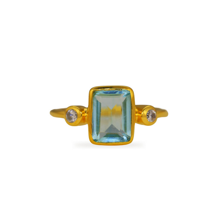 Aureon Blue Quartz & Zircon Ring in Gold Vermeil by MOA - view 1