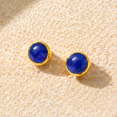 Nuit Lapis Lazuli Stud Earrings in Gold Vermeil by MOA - view 3