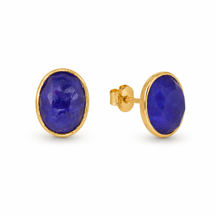 Nuit Ovale Lapis Lazuli Stud Earrings Gold Vermeil by MOA - view 1