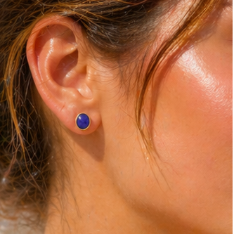 Nuit Ovale Lapis Lazuli Stud Earrings Gold Vermeil by MOA - view 2