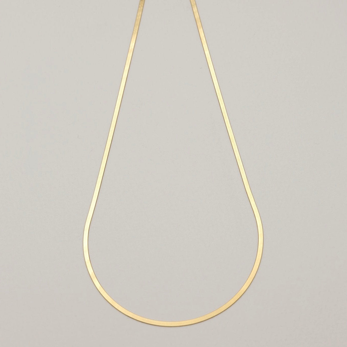 Full view of the Odette Snake Chain Necklace in 14K Gold showing its fluid, polished links arranged in a gentle curve on a neutral background.