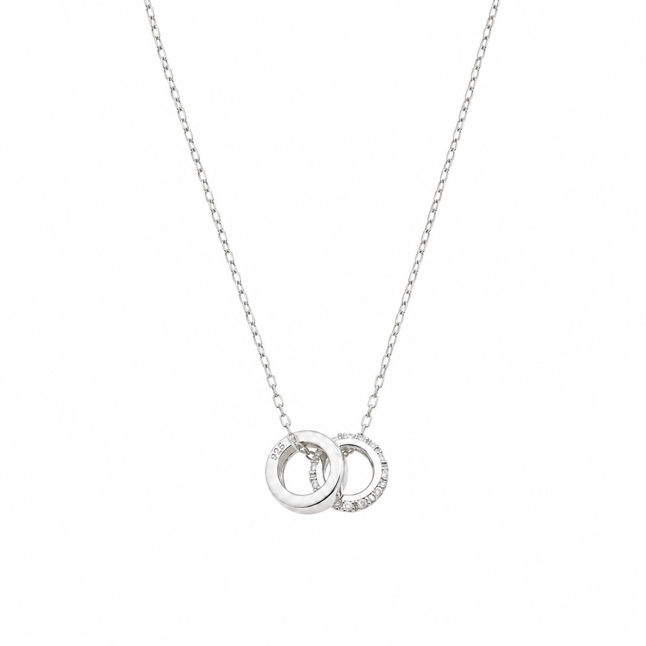 Orlène Double Ring Necklace in 925 Sterling Silver — angle