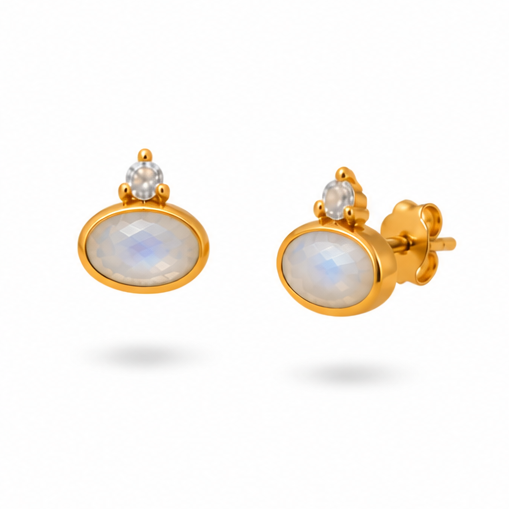 Selene Ovale CZ Moonstone Stud Earrings in Gold Vermeil by MOA - view 1