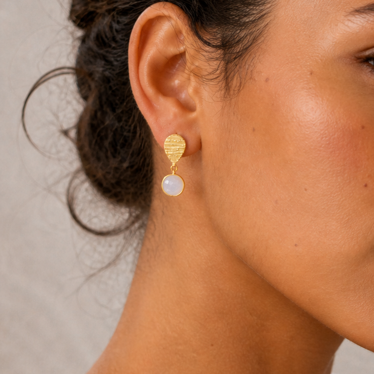 Selene Texture Moonstone Drop Earrings in Gold Vermeil by MOA - view 2