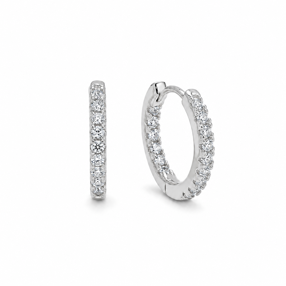 Seren Pavé Huggie Earrings in 925 Sterling Silver - 15mm
