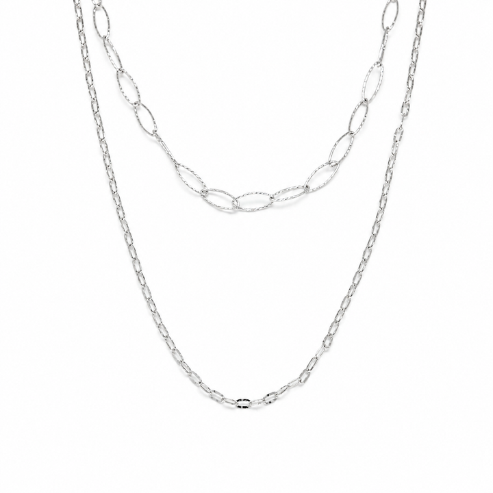 Sidonie mixed-link long necklace in 925 sterling silver, full 94 cm view