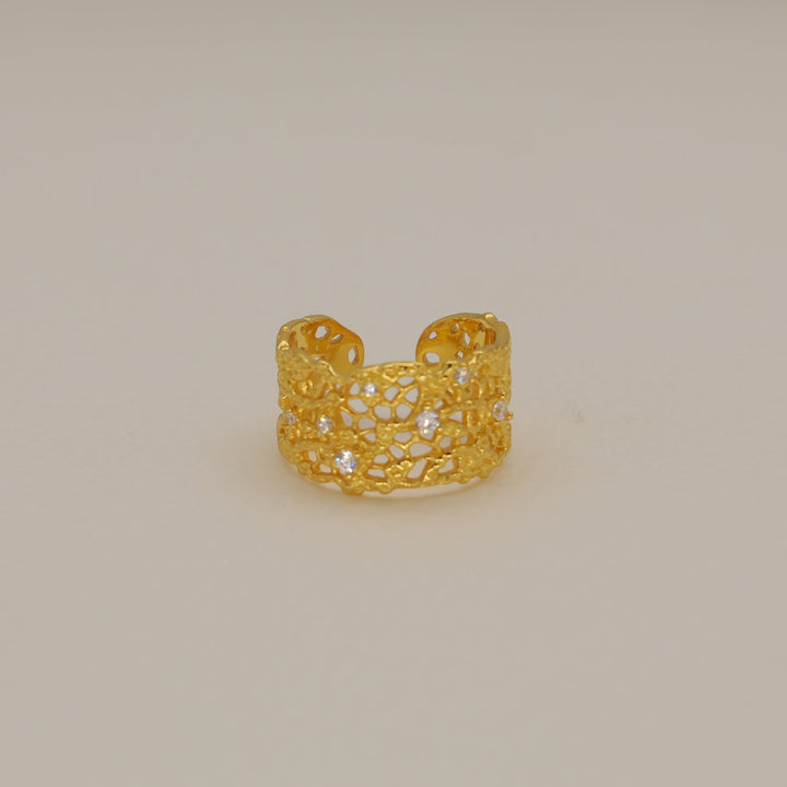 Thea Bold Filigree Open Ring 24K Gold by MOA - view 1