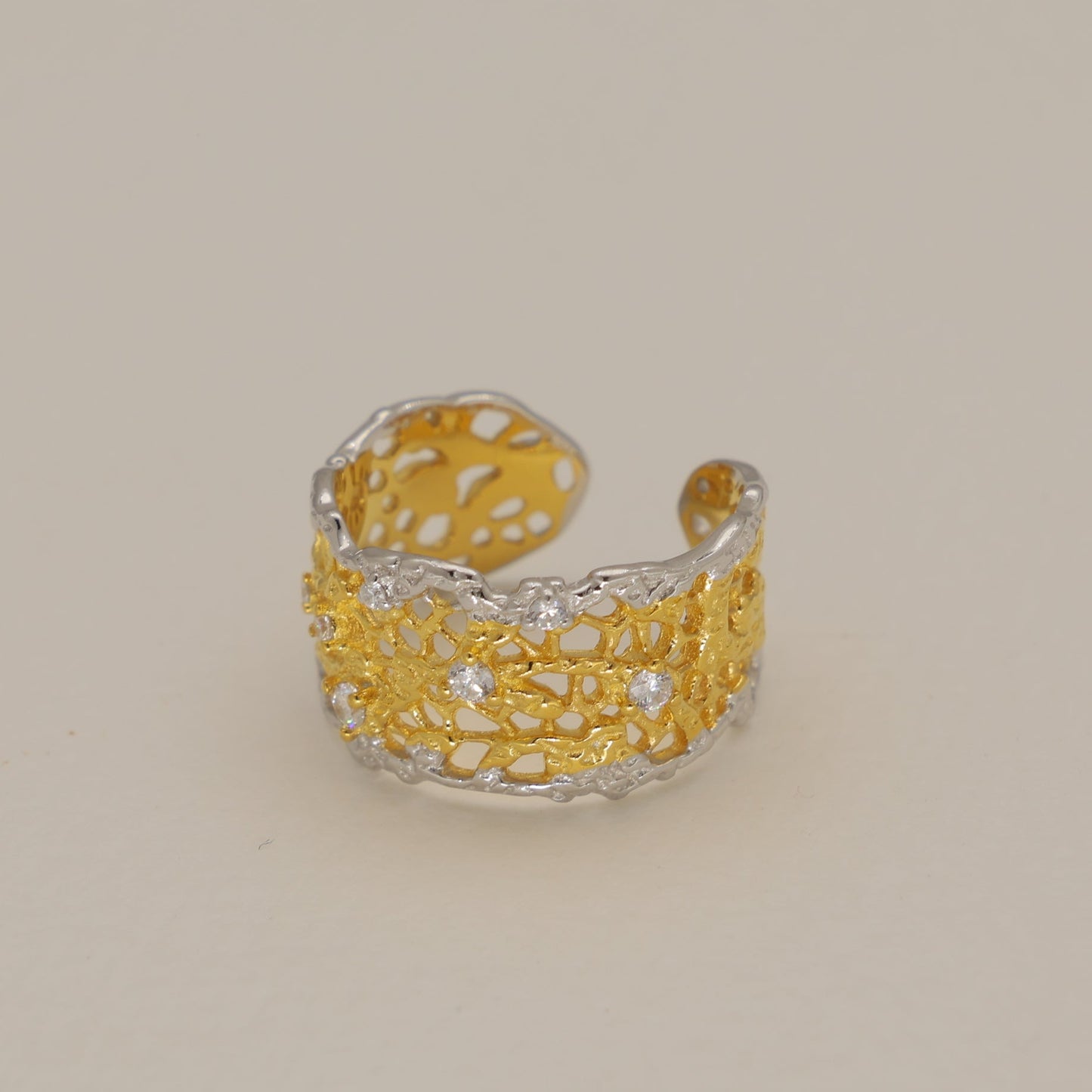 Thea Bold Filigree Open Ring Two Tone by MOA - view 2