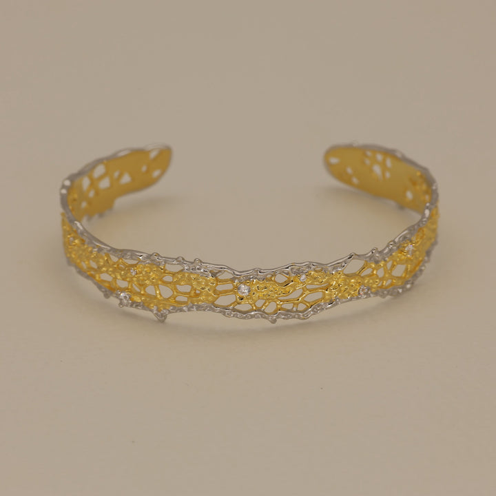 Thea Filigree Cuff Bangle Two-Tone Silver and Gold by MOA - view 1