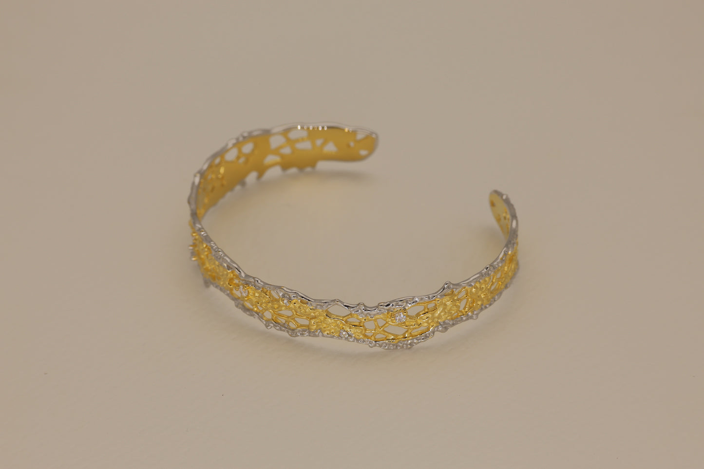 Thea Filigree Cuff Bangle Two-Tone Silver and Gold by MOA - view 2
