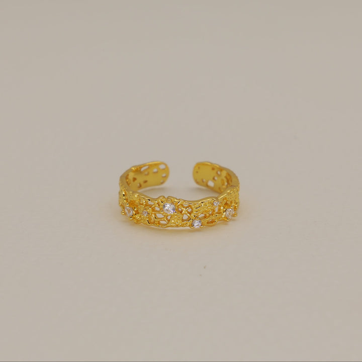 Thea Slim Filigree Open Ring 24K Gold by MOA - view 1