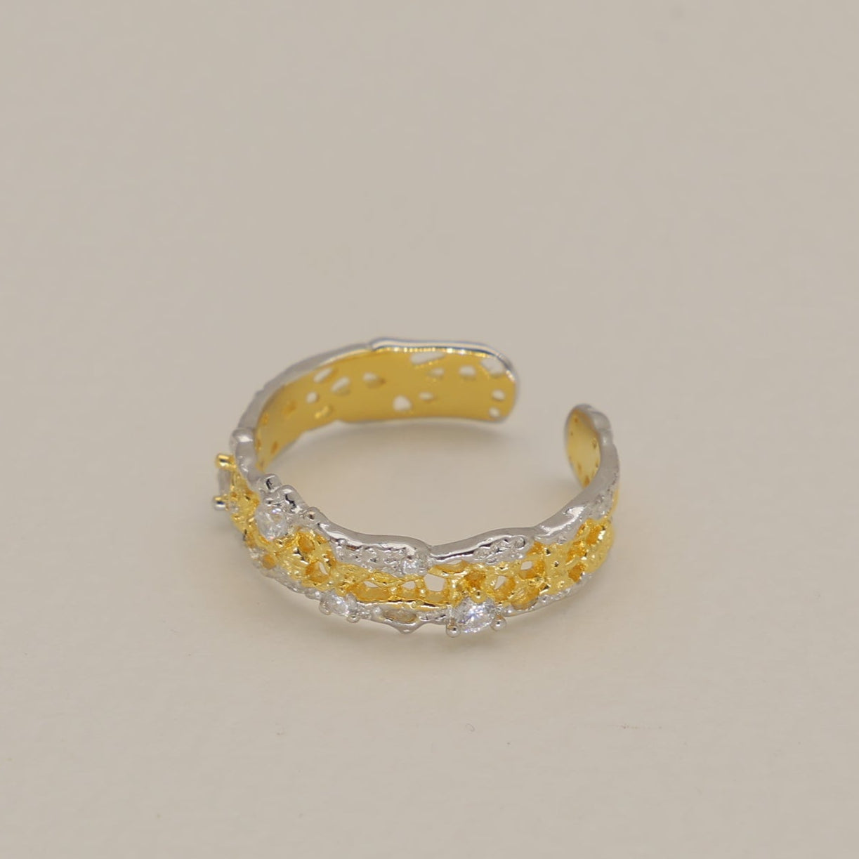 Thea Slim Filigree Open Ring in Two-Tone 24K Gold Over 925 Silver by MOA - view 2