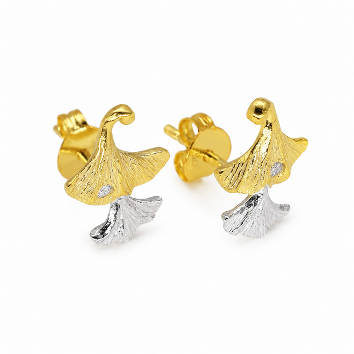 Théline Two-Tone Ginkgo Stud Earrings in 18K Gold over 925 Silver by MOA - view 1