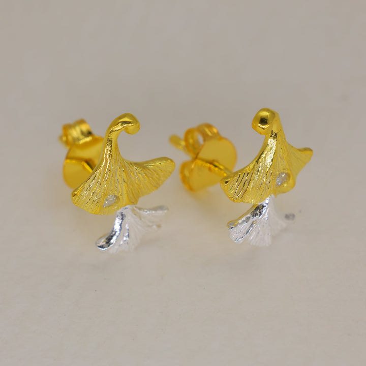 Theline Two-Tone Ginkgo Stud Earrings in 18K Gold over 925 Silver by MOA - view 1
