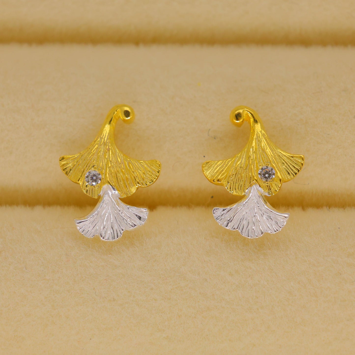 Theline Two-Tone Ginkgo Stud Earrings in 18K Gold over 925 Silver by MOA - view 2
