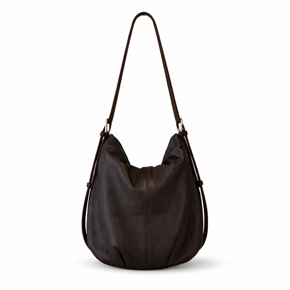 Valériane Leather Hobo Bag in Chocolate by MOA - view 2