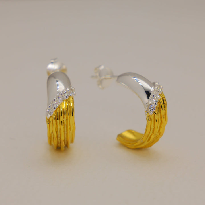 Valeriane Pave Wave Hoop Earrings in 18K Gold over 925 Silver by MOA - view 1