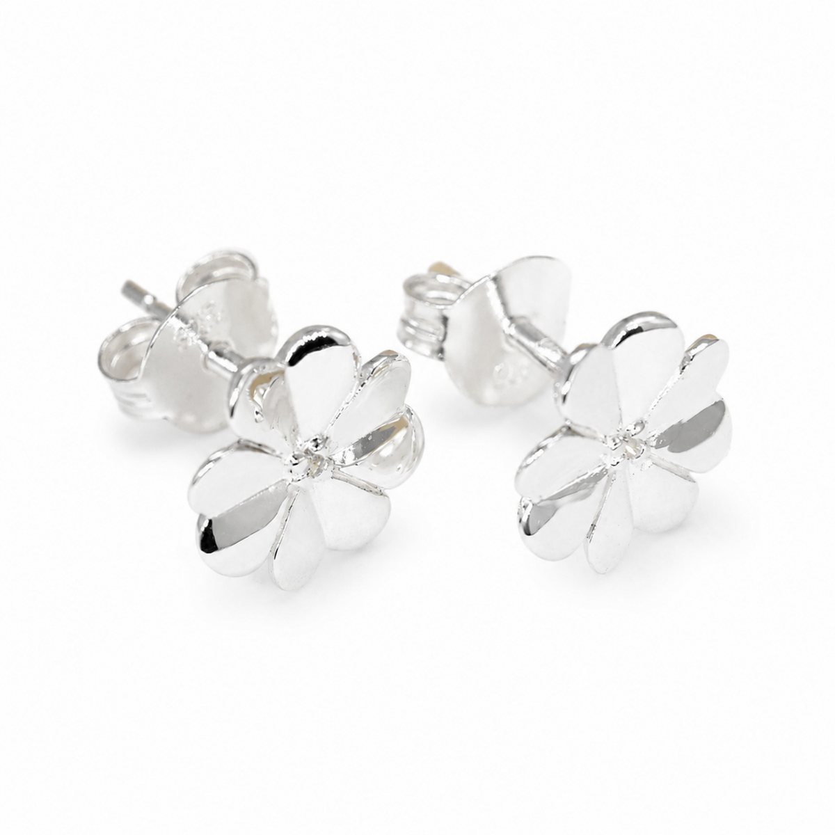 Fleurette Pavé Bloom Stud Earrings in 925 Sterling Silver on pure white background