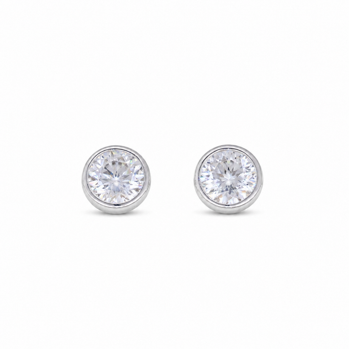 Celestine Bezel Stud Earrings in 925 Sterling Silver by MOA - enhanced white background main image