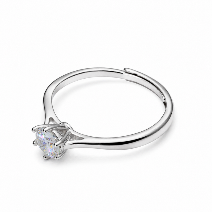 Solène Adjustable Solitaire Ring in 925 Sterling Silver by MOA - enhanced white background main image