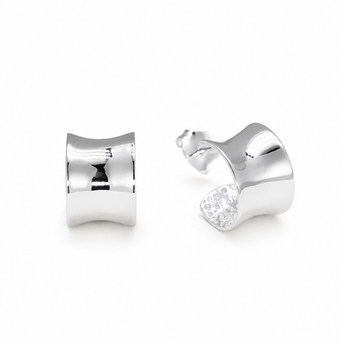 Alvéra Curve Stud Earrings in 925 Sterling Silver on pure white background