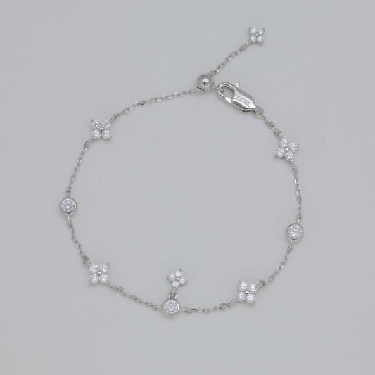 sterling silver floral chain bracelet with cubic zirconia delicate design