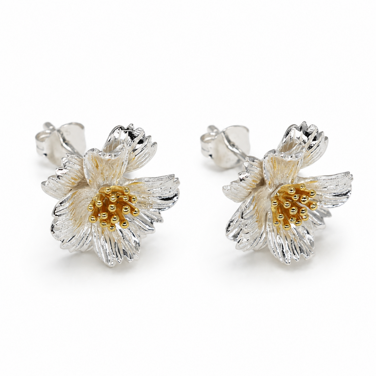 Rosélia Bloom Stud Earrings in 18K Gold over 925 Silver on pure white background