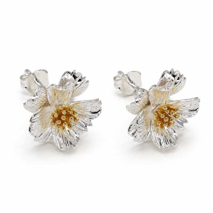 Rosélia Bloom Stud Earrings in 18K Gold over 925 Silver on pure white background