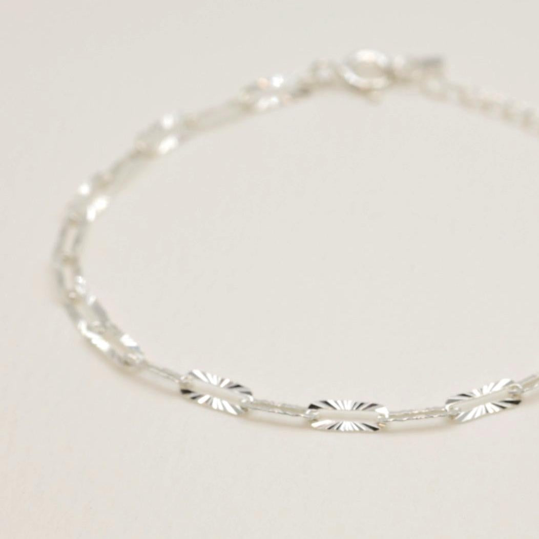 Lightweight 925 silver chain bracelet shown from side angle