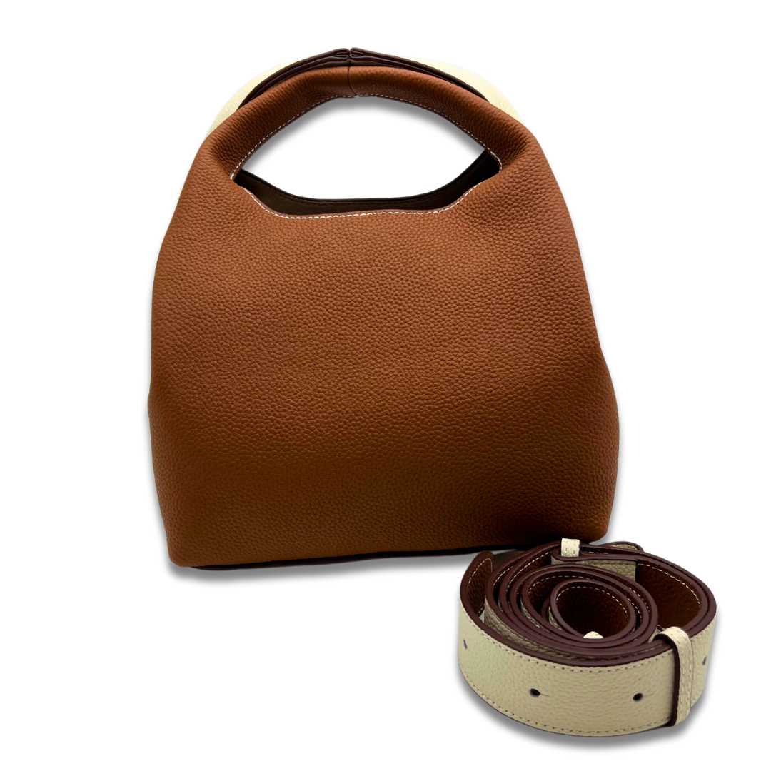 DANIELLE Leather bag - Tan/Cream