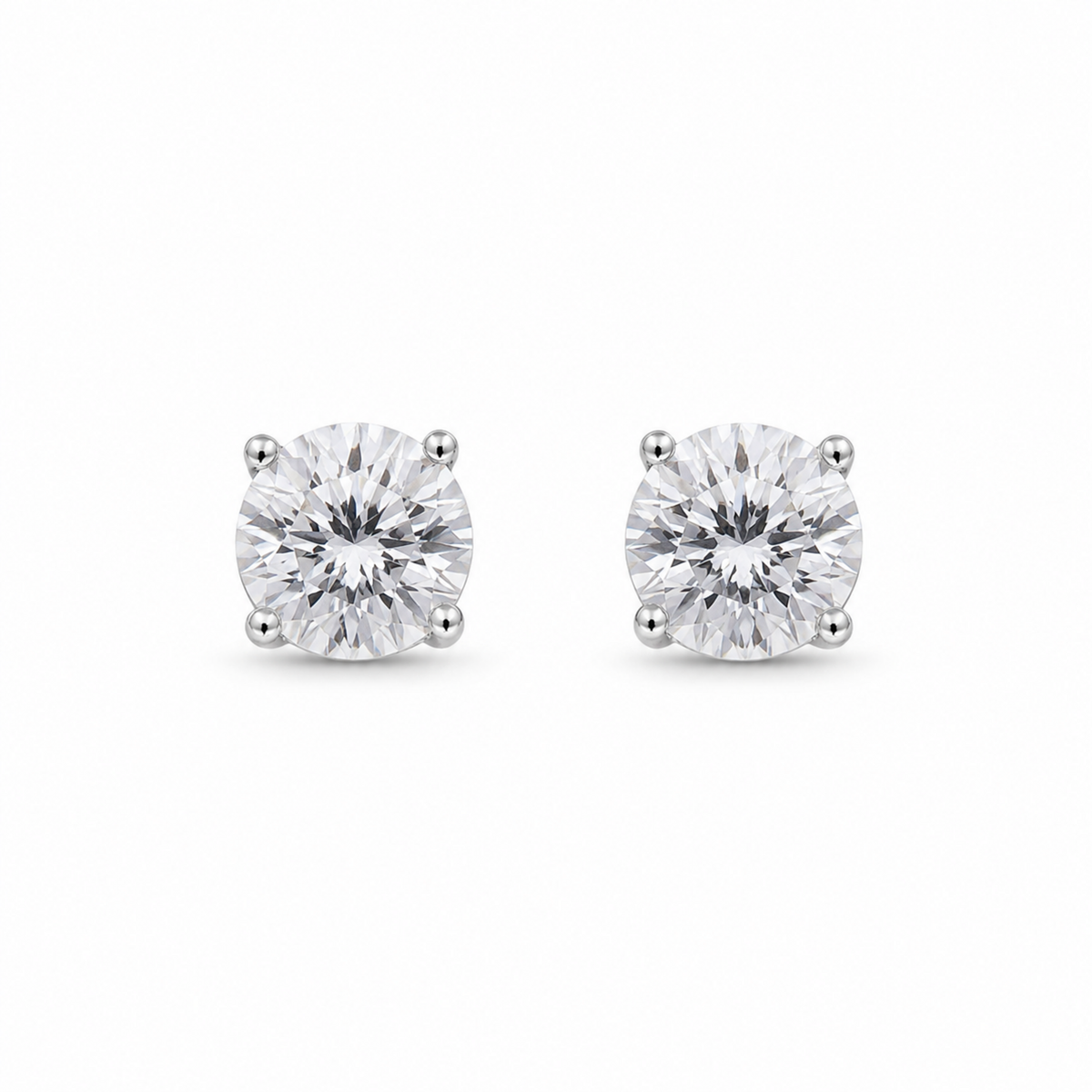 Virelle Solitaire Stud Earrings in 925 Sterling Silver on pure white background
