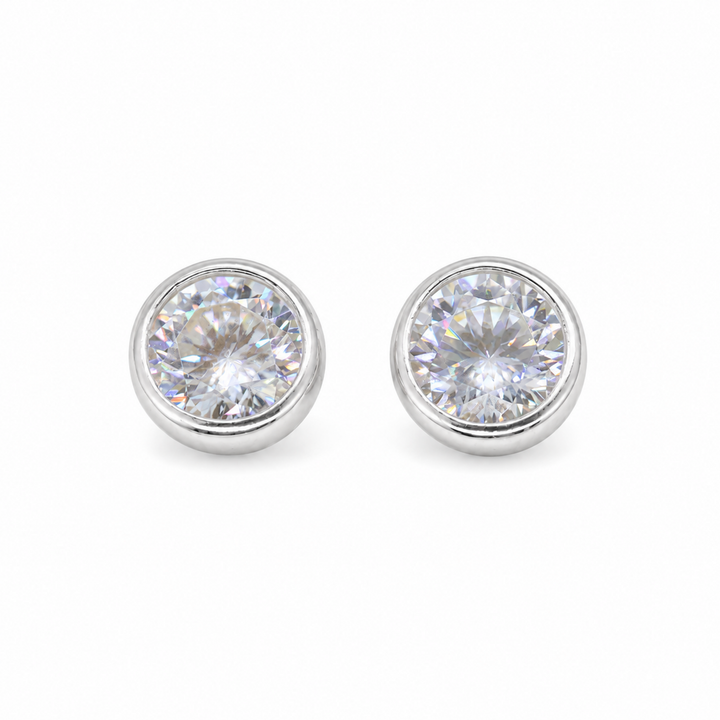 Celestine Grande Bezel Stud Earrings in 925 Sterling Silver by MOA - enhanced white background main image