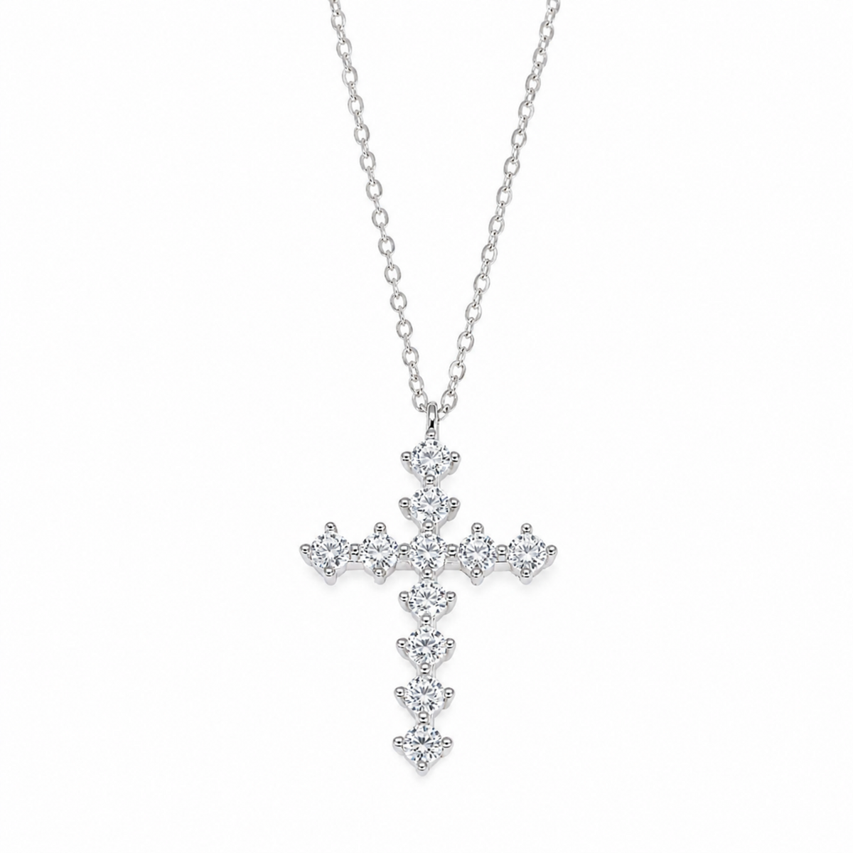 Isaline Cross Necklace in 925 Sterling Silver on pure white background