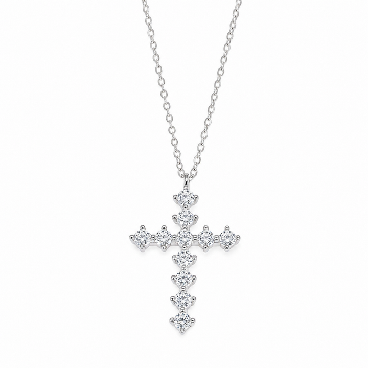 Isaline Cross Necklace in 925 Sterling Silver on pure white background