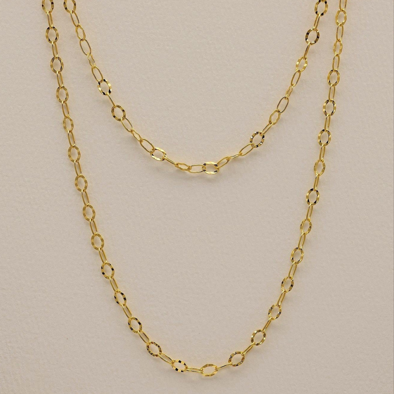 Full length view of Alba necklace styled double layer.