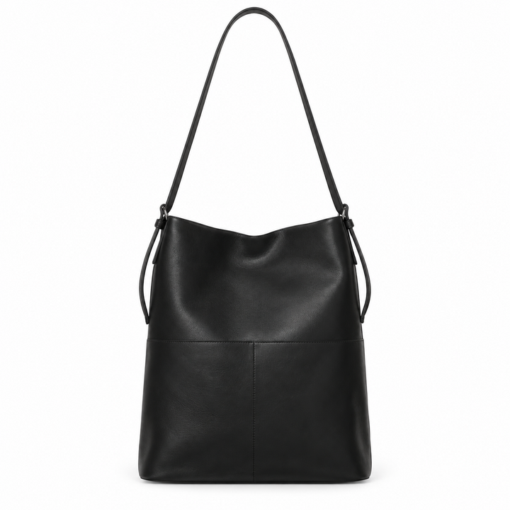 Mireille Leather Shoulder Tote Bag in Black
