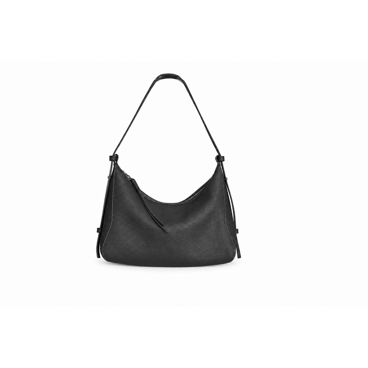 Soline Leather Crescent Bag in Black – front view