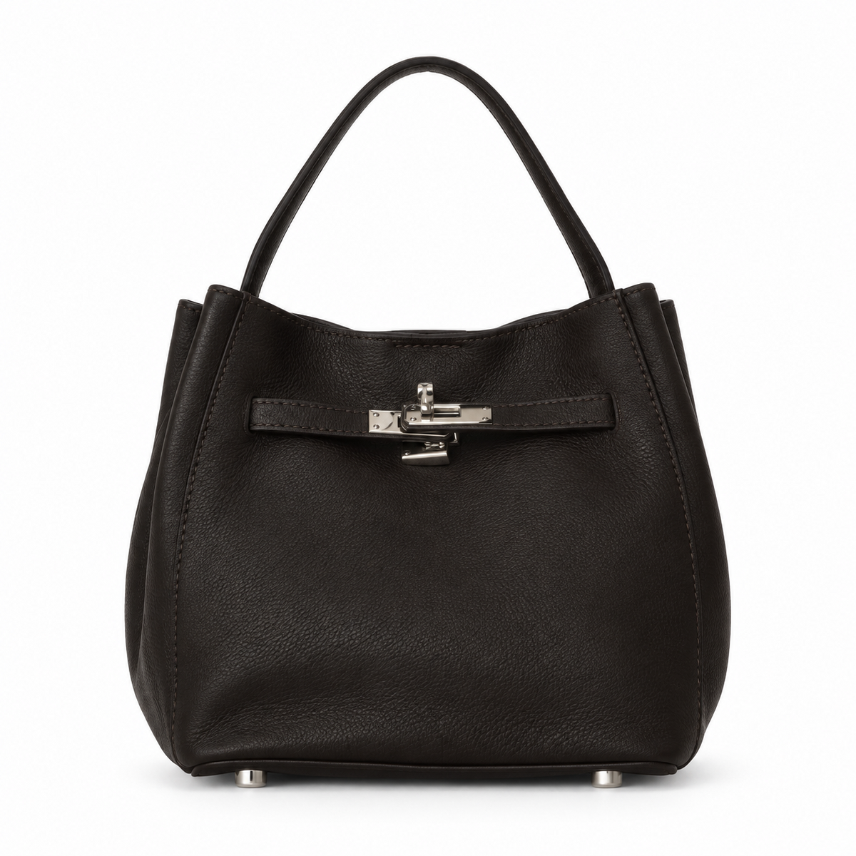 Delphine Leather Mini Top Handle Bag in Black – front view