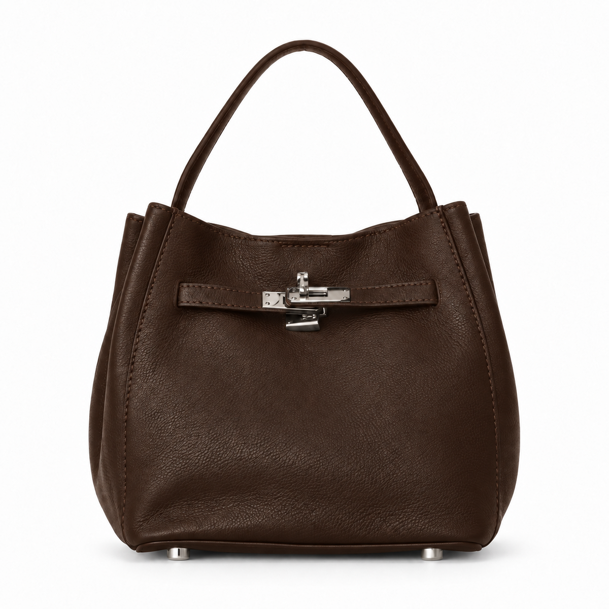 Delphine Leather Mini Top Handle Bag in Ebony – front view