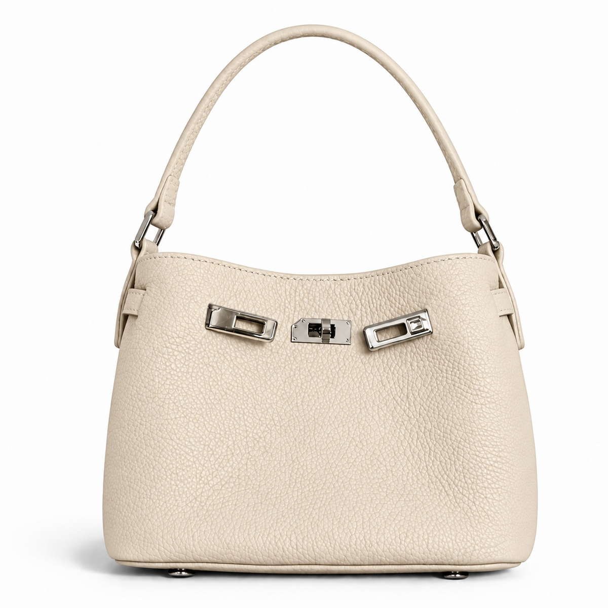 Maelis Leather Shoulder Bag in Cream – front view