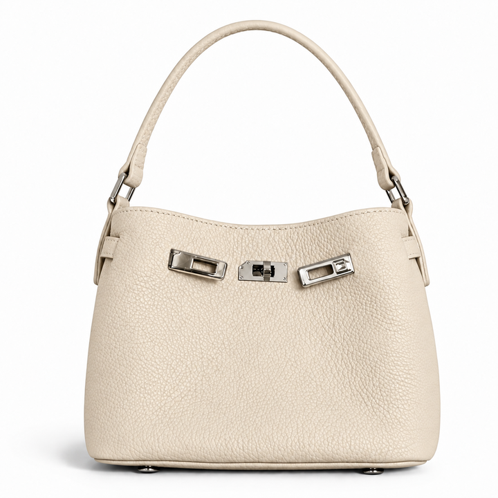 Maelis Leather Shoulder Bag in Cream – front view