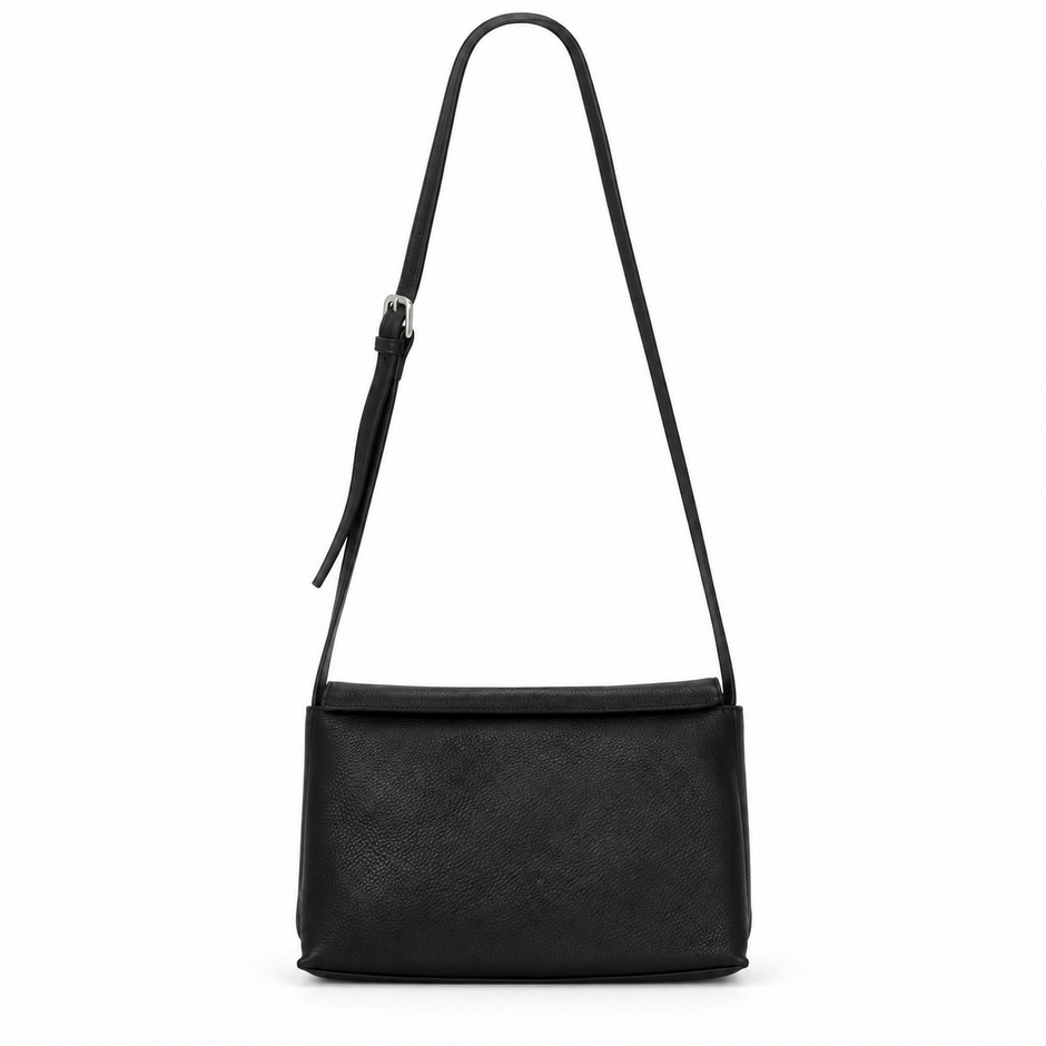 Elara black leather shoulder bag with adjustable strap